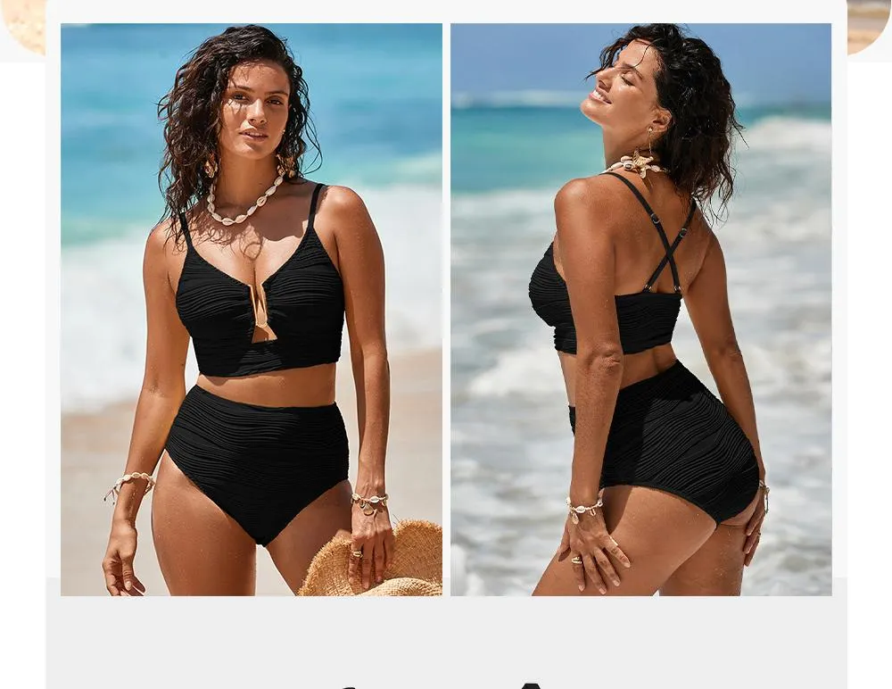 Aleumdr 2 Piece Bikini Set U-Wire Cutout Swimsuit High Waisted Textured 2026 Summer Swimming Clothing Beach Water Sports Tummy Control Swimwear SwimWeek Vacationoutfits Summerstyle Aleumdr 2 Piece Bikini Set U-Wire Cutout Swimsuit High Waisted Textured 2026 Summer Swimming Clothing Beach Water Sports Tummy Control Swimwear SwimWeek Vacationoutfits Summerstyle