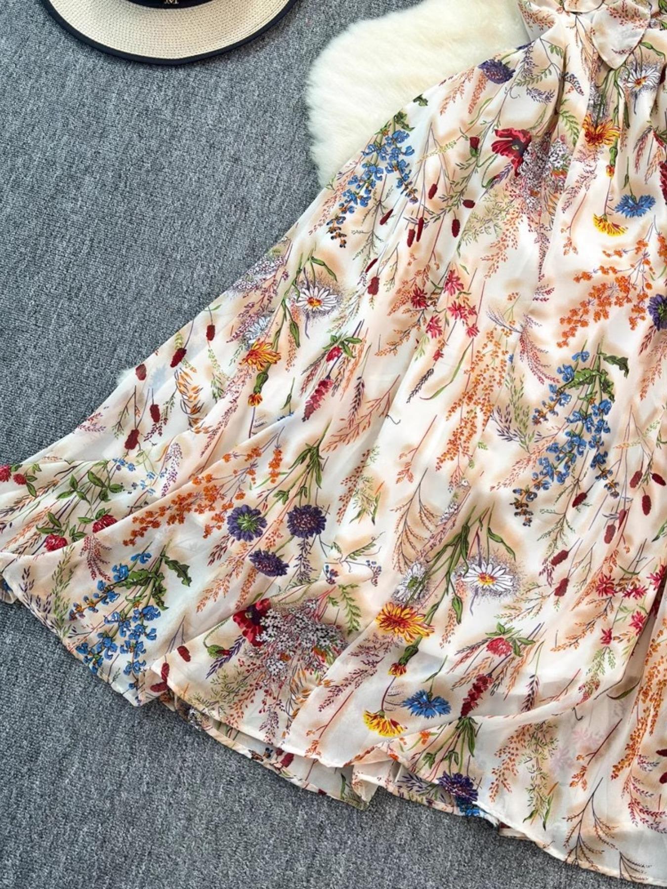 Women's Boho Style Floral-Print Spaghetti Strap Cami Dress, Bohemian Fashion Casual A-Line Dress for Beach Holiday Vacation, Perfect for Summer