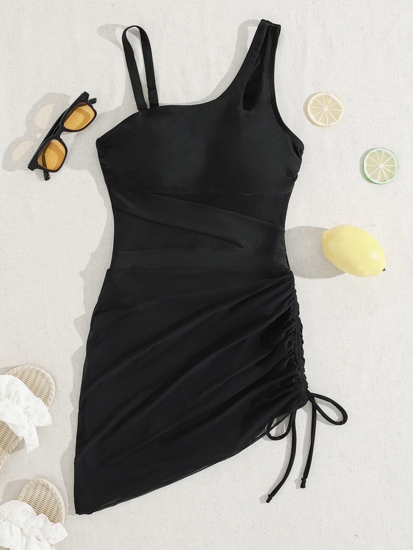 Women's Solid Color Mesh Insert One-piece Swimsuit, Casual Sleeveless Swimwear for Beach Holiday Vacation, Ladies Swimsuit for All Seasons, Mesh Swimsuits Women's Solid Color Mesh Insert One-piece Swimsuit, Casual Sleeveless Swimwear for Beach Holiday Vacation, Ladies Swimsuit for All Seasons, Mesh Swimsuits
