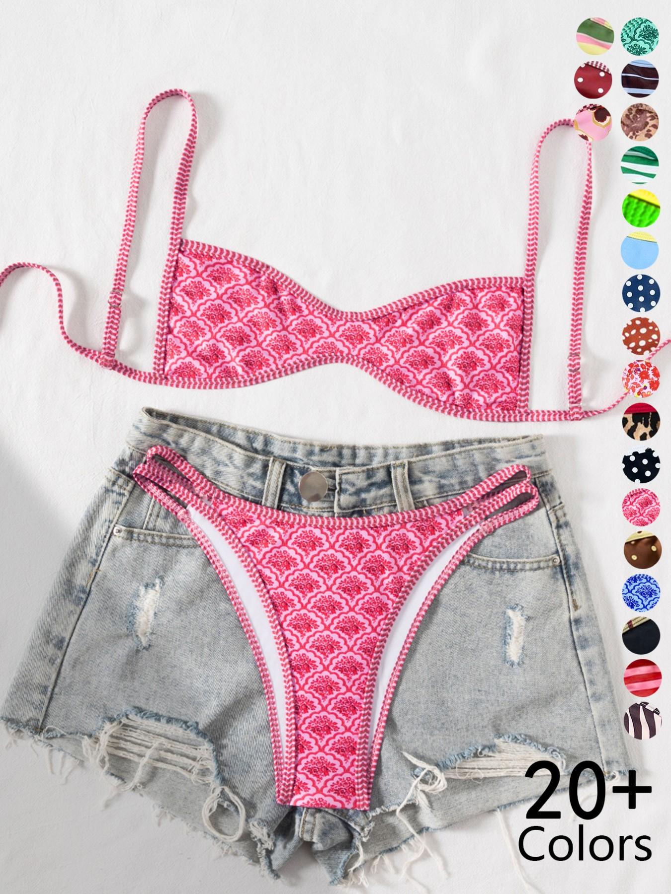 Women's Summer New Ethnic Print Sexy Bikini Set, Sleeveless Quick Dry Thong Bottoms, Beach Resort Pool Party Fashion Swimwear Women's Summer New Ethnic Print Sexy Bikini Set, Sleeveless Quick Dry Thong Bottoms, Beach Resort Pool Party Fashion Swimwear