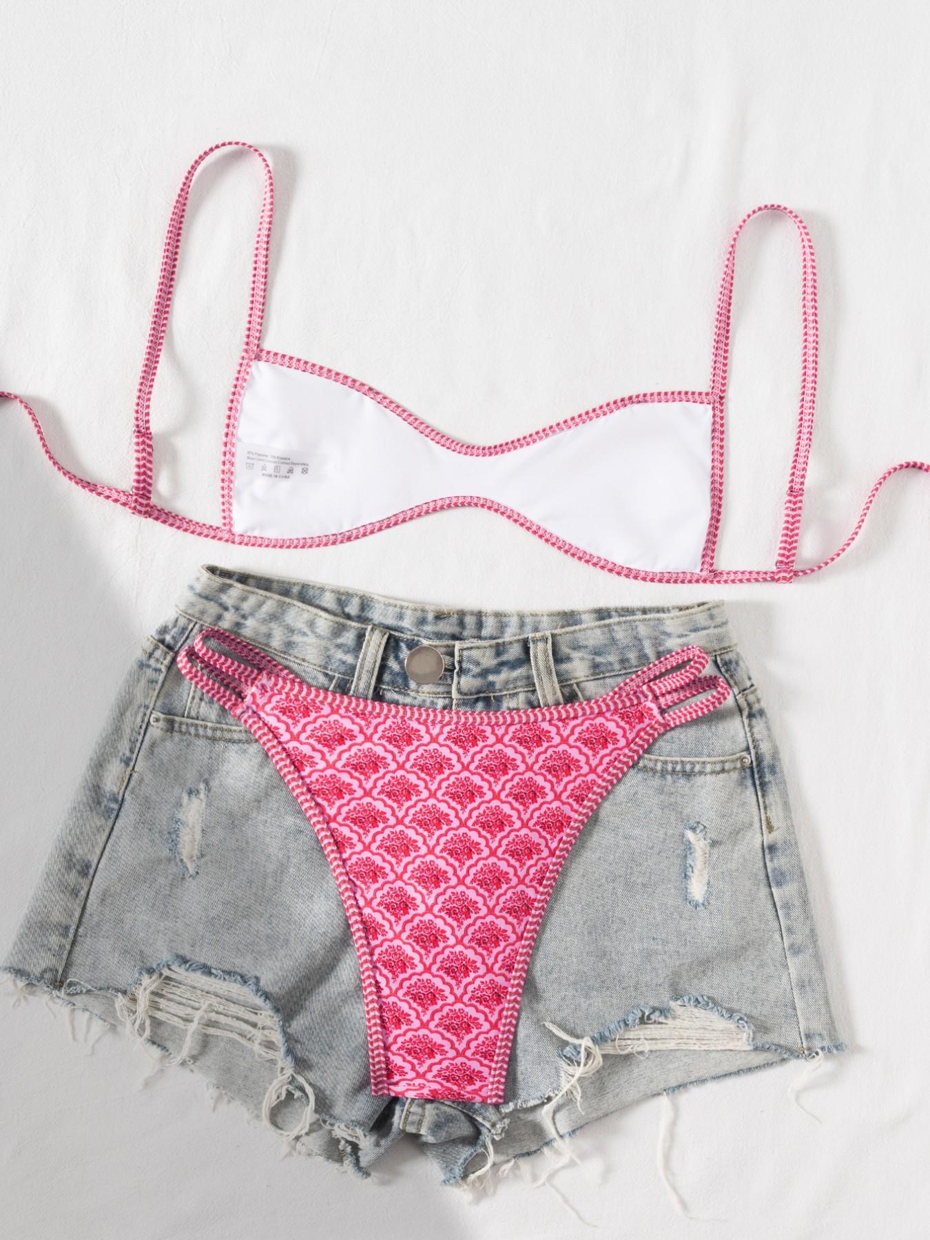 Women's Summer New Ethnic Print Sexy Bikini Set, Sleeveless Quick Dry Thong Bottoms, Beach Resort Pool Party Fashion Swimwear Women's Summer New Ethnic Print Sexy Bikini Set, Sleeveless Quick Dry Thong Bottoms, Beach Resort Pool Party Fashion Swimwear