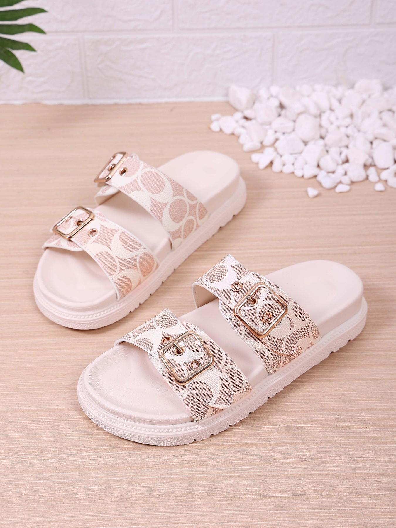 European Style Thick Sole Buckle Sandals for Women, Versatile Plain PU Leather Beach Shoes, Casual Open-Toe Flip Flops Summer European Style Thick Sole Buckle Sandals for Women, Versatile Plain PU Leather Beach Shoes, Casual Open-Toe Flip Flops Summer