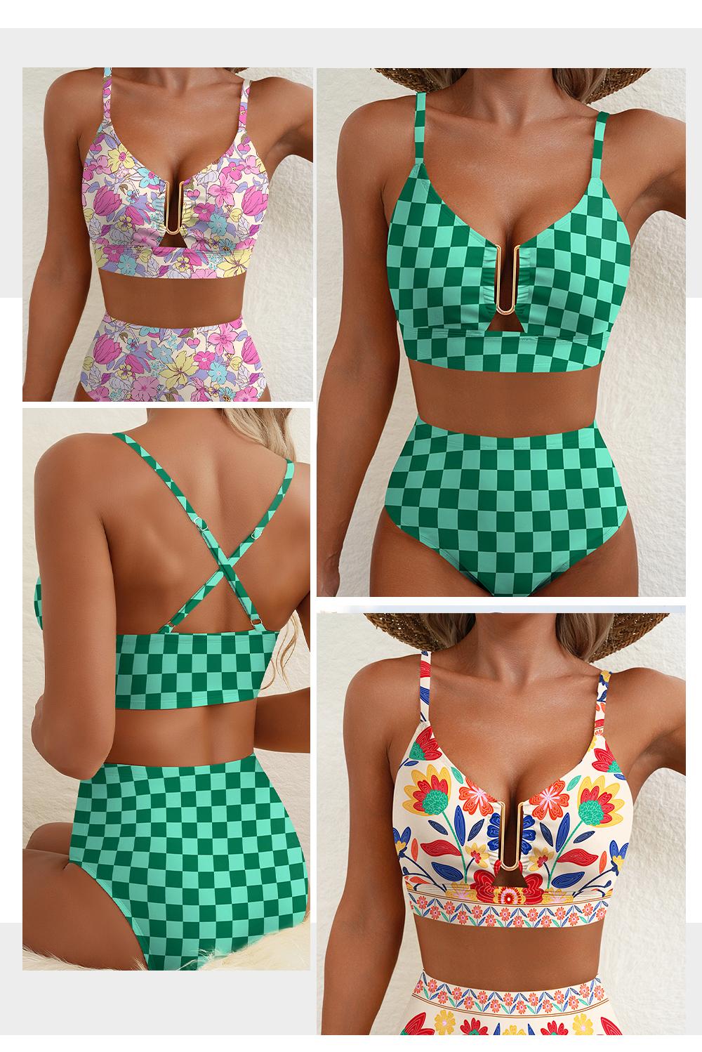 Aleumdr Floral High Waisted Bikini Set for Women – Sexy Two Piece Removable Pad Swimsuit with V Neck Adjustable Straps & Tummy Control Swimwear Swimming Beach SwimWeek Vacationoutfits Summerstyle