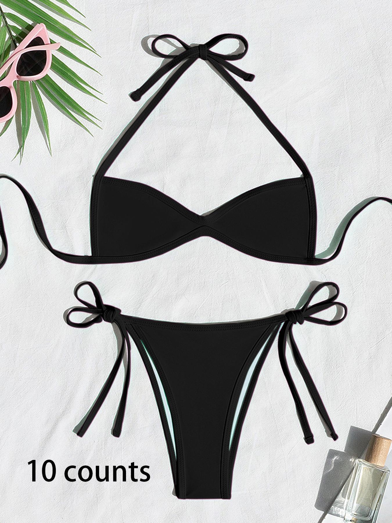 Women's Two-piece Plain or Colorblock Bikinis Set for Summer, Halter Tie-Back Bikini Top & Tie-Side High-Cut Bikini Bottom, Ladies Summer Swimwear for Beach Holiday Women's Two-piece Plain or Colorblock Bikinis Set for Summer, Halter Tie-Back Bikini Top & Tie-Side High-Cut Bikini Bottom, Ladies Summer Swimwear for Beach Holiday