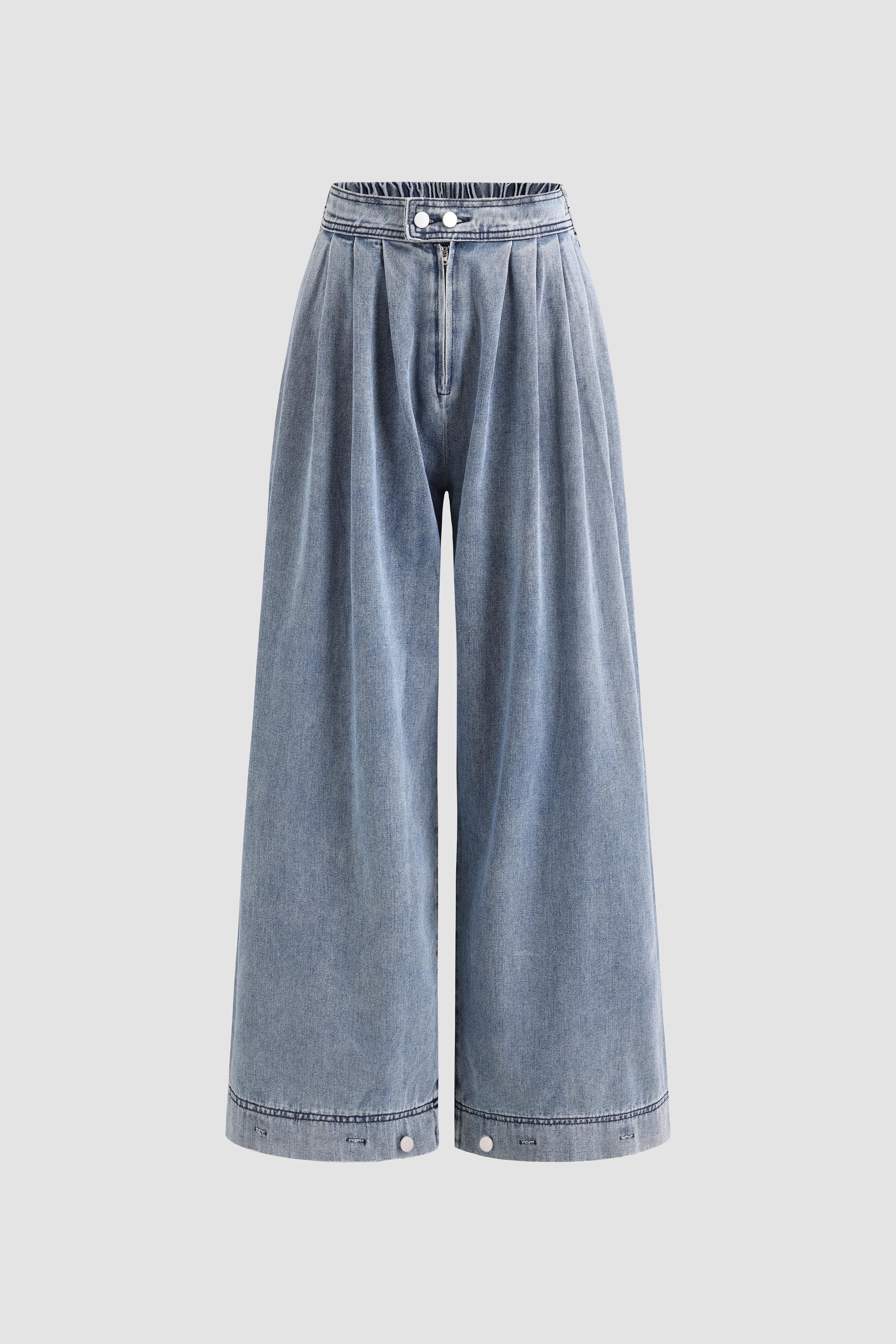 Elengatine Women's High Waist Pleated Balloon Jeans – Y2K Inspired Baggy Wide Leg Denim Pants with Zip Front Closure, Adjustable Cuffed Ankles, Loose Fit for Effortless All-Season Casual Streetwear, Trendy & Versatile Must-Have Denim Piece