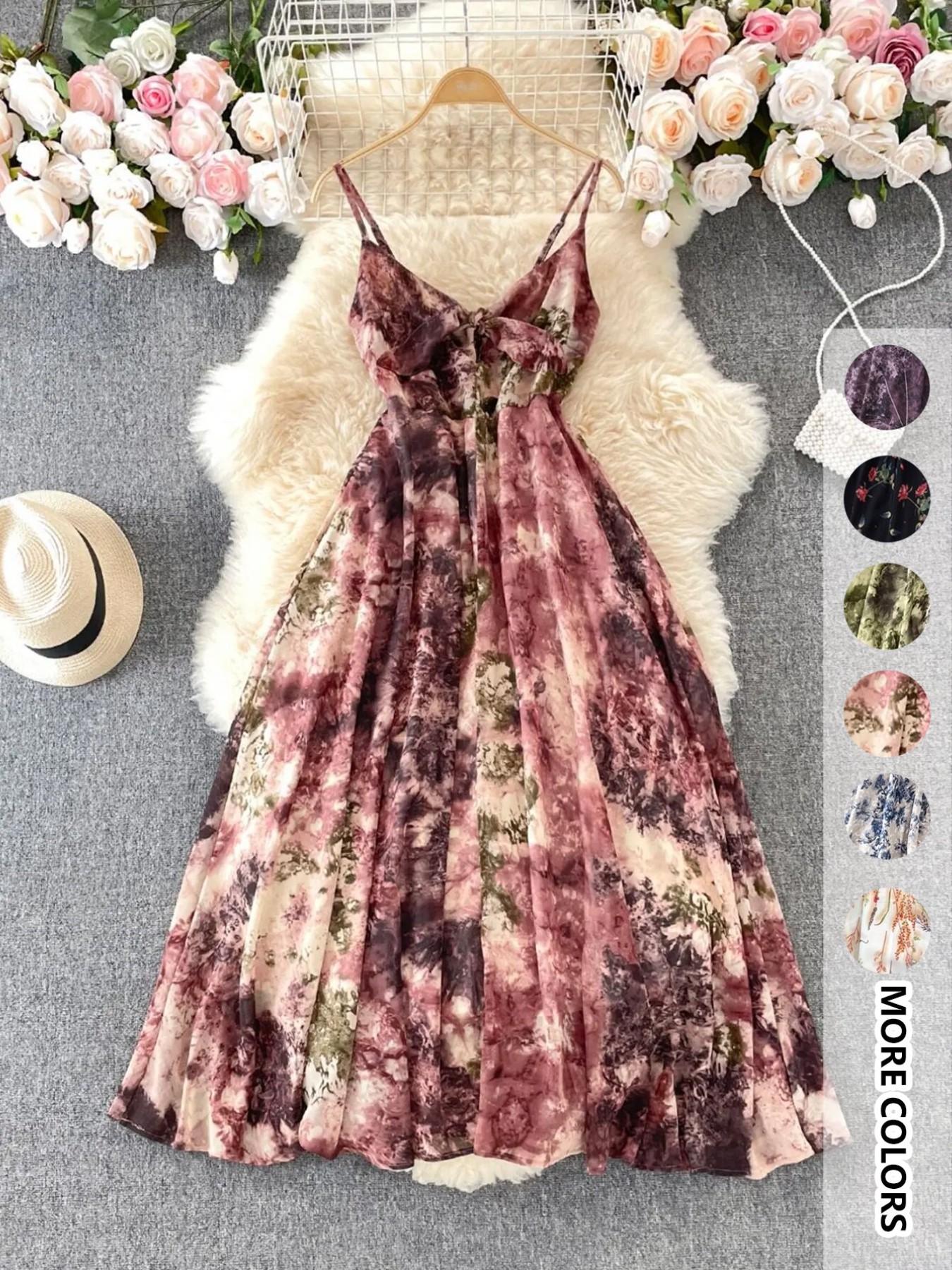 Women's Boho Style Floral-Print Spaghetti Strap Cami Dress, Bohemian Fashion Casual A-Line Dress for Beach Holiday Vacation, Perfect for Summer