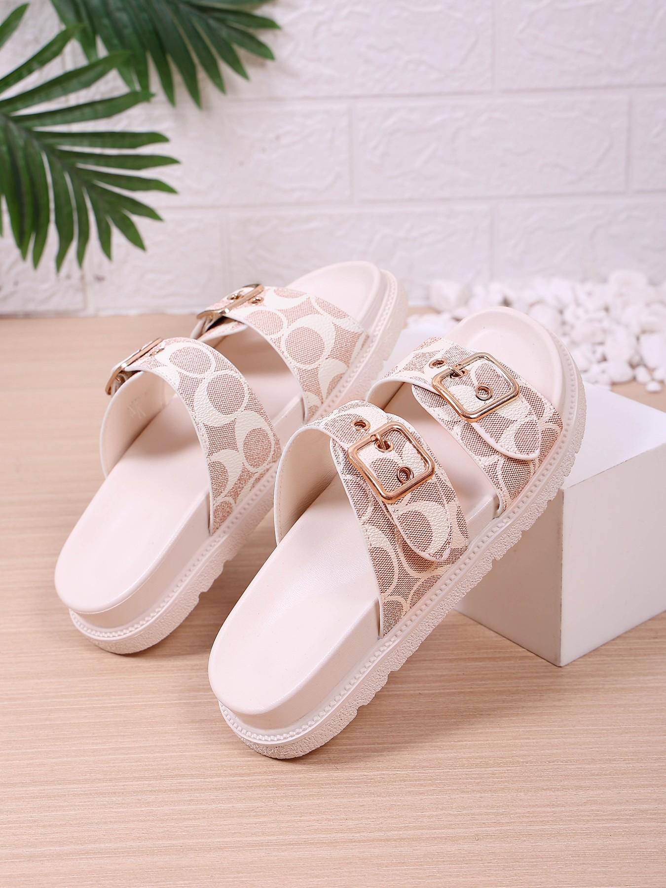 European Style Thick Sole Buckle Sandals for Women, Versatile Plain PU Leather Beach Shoes, Casual Open-Toe Flip Flops Summer European Style Thick Sole Buckle Sandals for Women, Versatile Plain PU Leather Beach Shoes, Casual Open-Toe Flip Flops Summer
