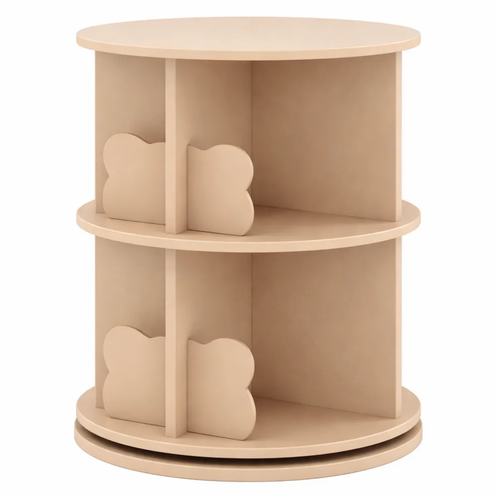 Kinder-Drehregal mit 2 Ebenen und Trennwänden, 360 Grad drehbar, freistehendes Regal für Bücher und Spielzeug, 40 x 40 x 65cm