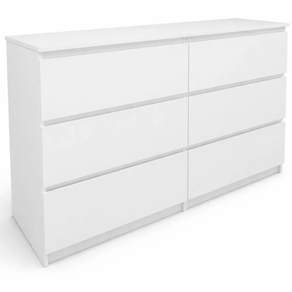 Kommode in Weiß mit 6 Schubladen, 30 cm Tiefe, Viel Stauraum, 120 cm Breite, Modernes Design