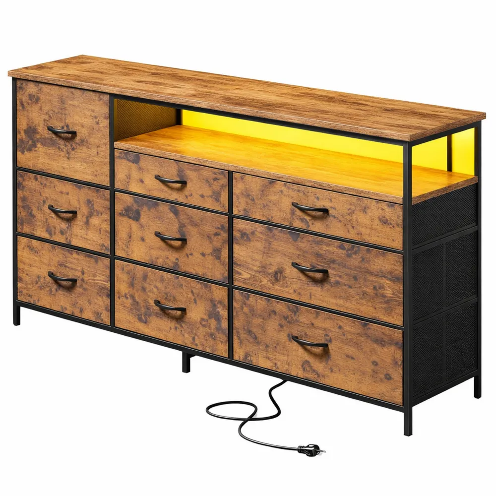 Schubladenschrank mit LED-Beleuchtung und USB-Anschlüssen für Wohnräume