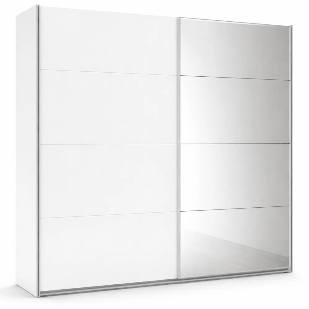 Geräumiger Schwebetürenschrank für Schlafzimmer, 2-türig, mit Einlegeböden und Kleiderstangen, Weiß, 270 cm