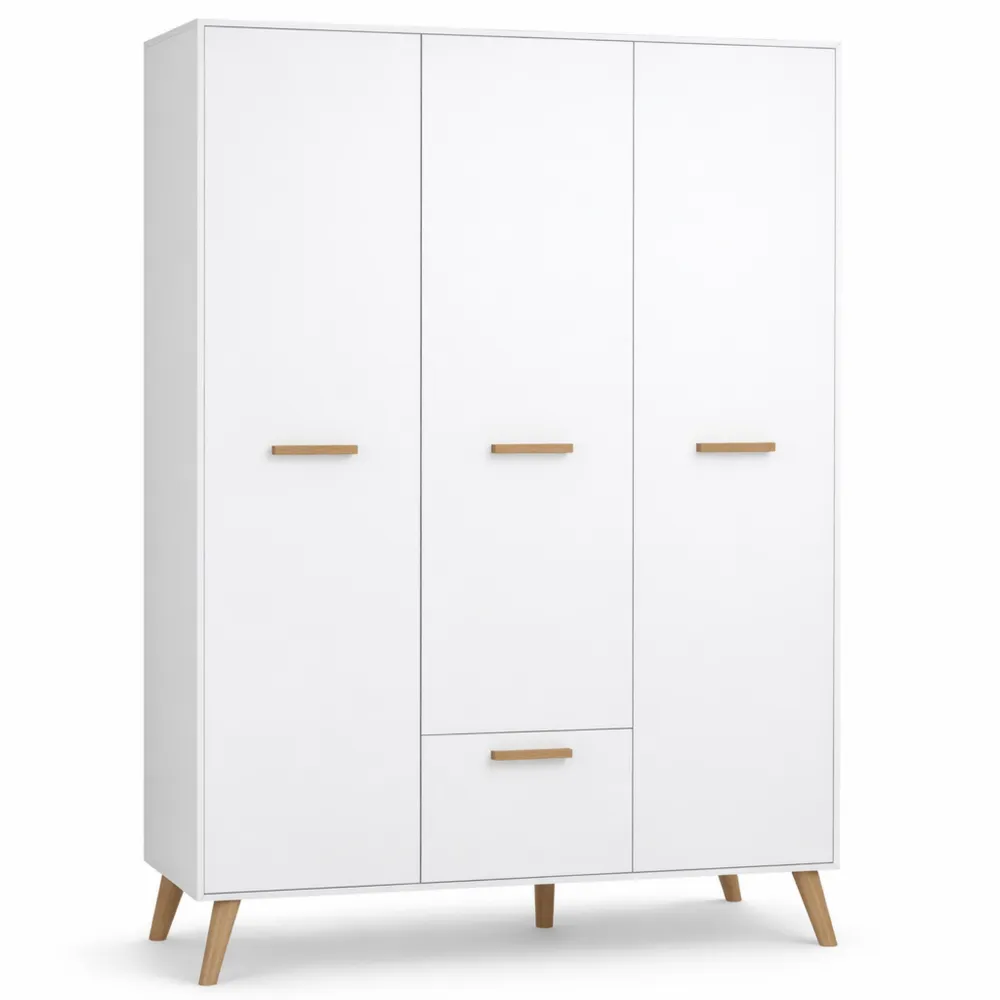 Großer Kleiderschrank mit 3 Türen und Schublade, Weiß