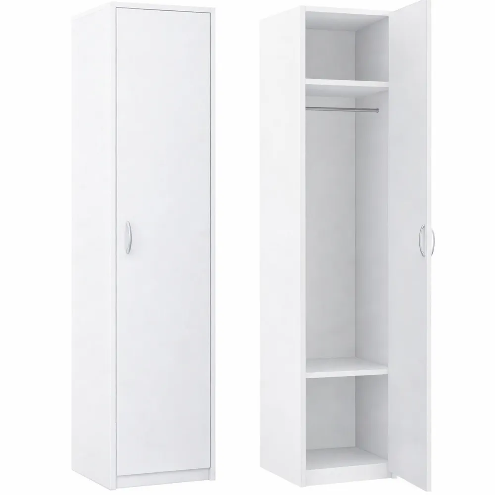 Schmaler Kleiderschrank mit Kleiderstange und Einlegeböden, ideal für Schlafzimmer oder Flur, weiß