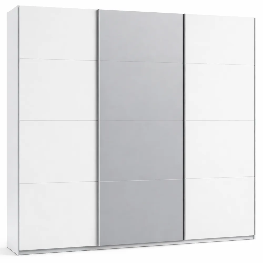 Moderner 3-türiger Schwebetürenschrank mit Einlegeböden und Spiegel