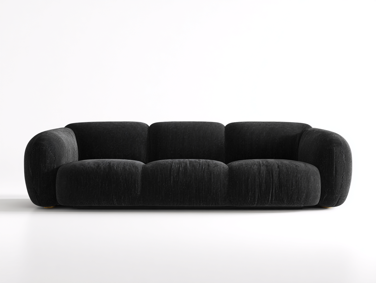 Sofás 3 plazas tapizado tela acanalada 230x95x75 cm - negro - diseño moderno para salón-Craftgethub