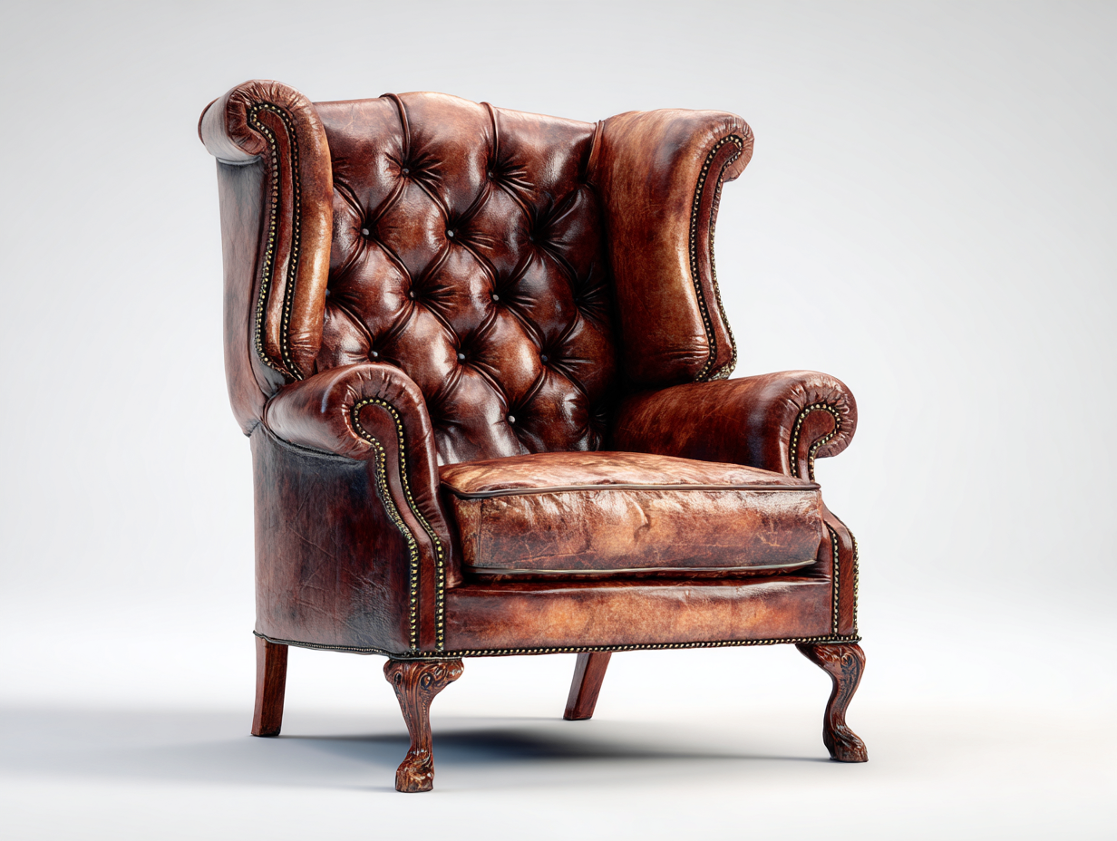 Sillón orejero tapizado cuero sintético marrón vintage 83x87x107 cm - diseño clásico para sala de estar-Craftgethub