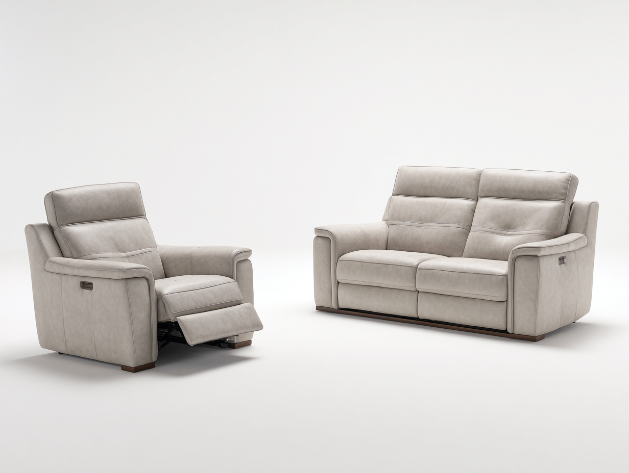 Conjunto de sofás reclinables tapizado sintético 2 plazas y sillón 180x95x102 cm - Beige claro - Diseño moderno reclinable-Craftgethub