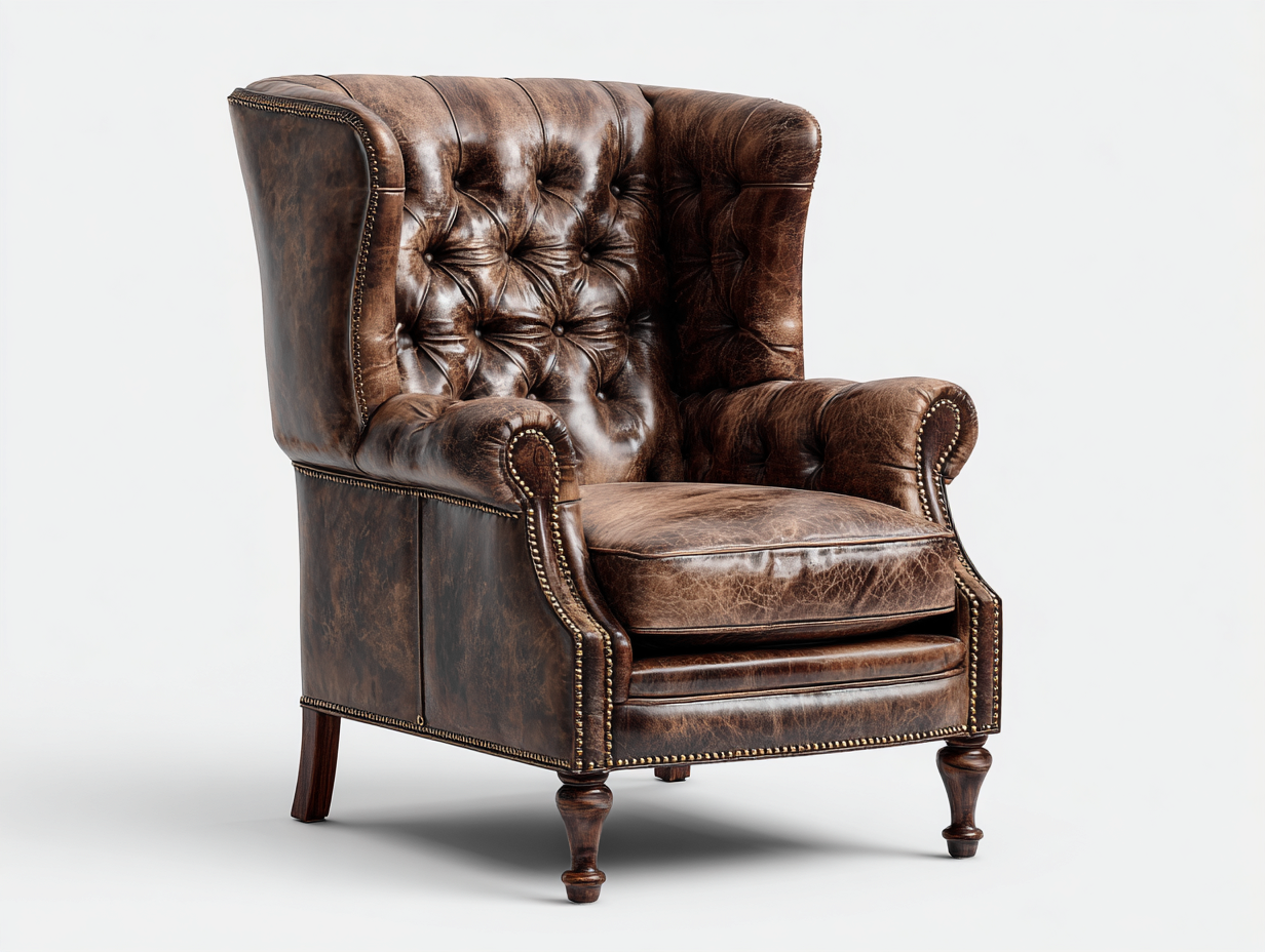 Sillón orejero tapizado en cuero sintético 82x90x110 cm marrón - diseño clásico capitoné - para salón-Craftgethub