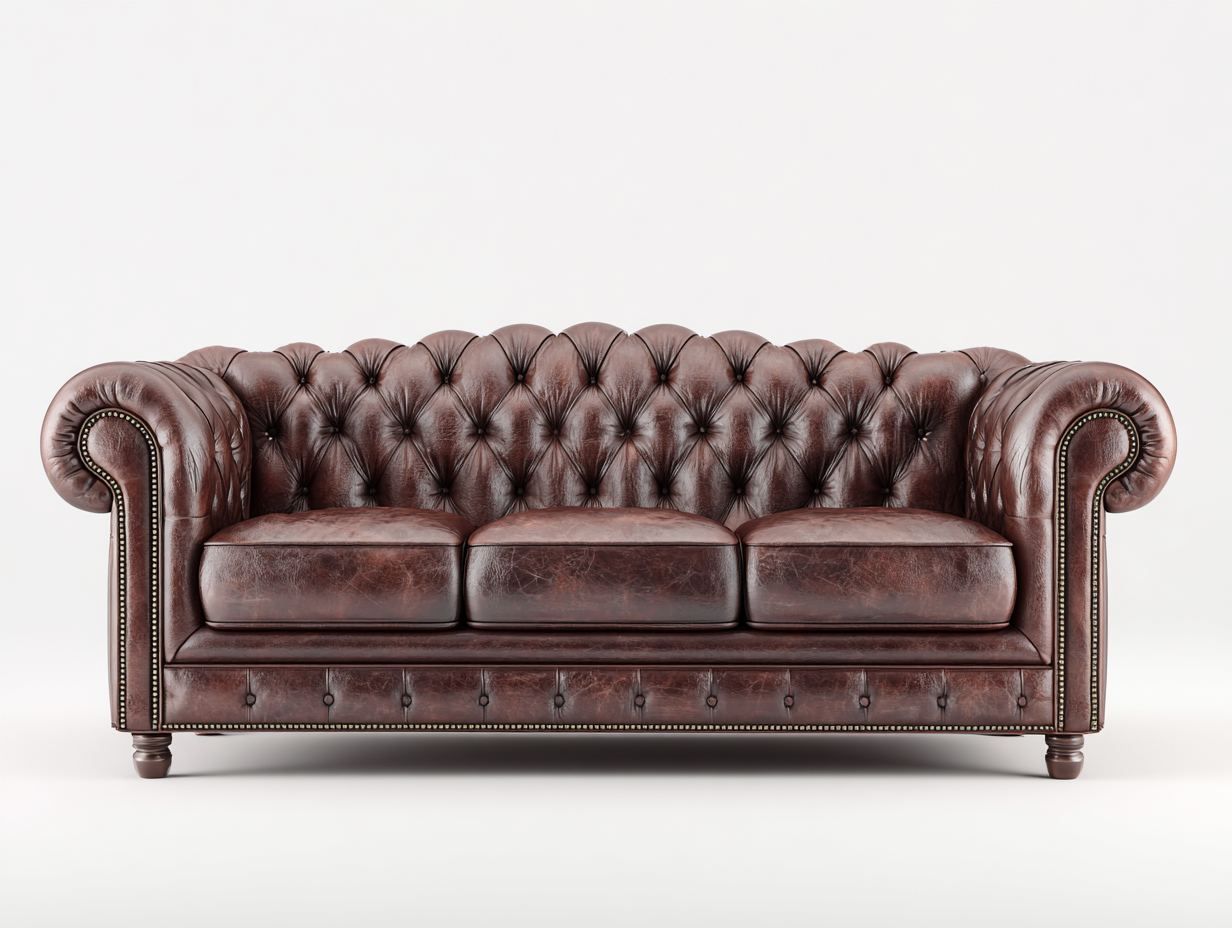 Sofás 3 plazas de cuero sintético 210x95x85 cm - marrón - diseño clásico para salón-Craftgethub