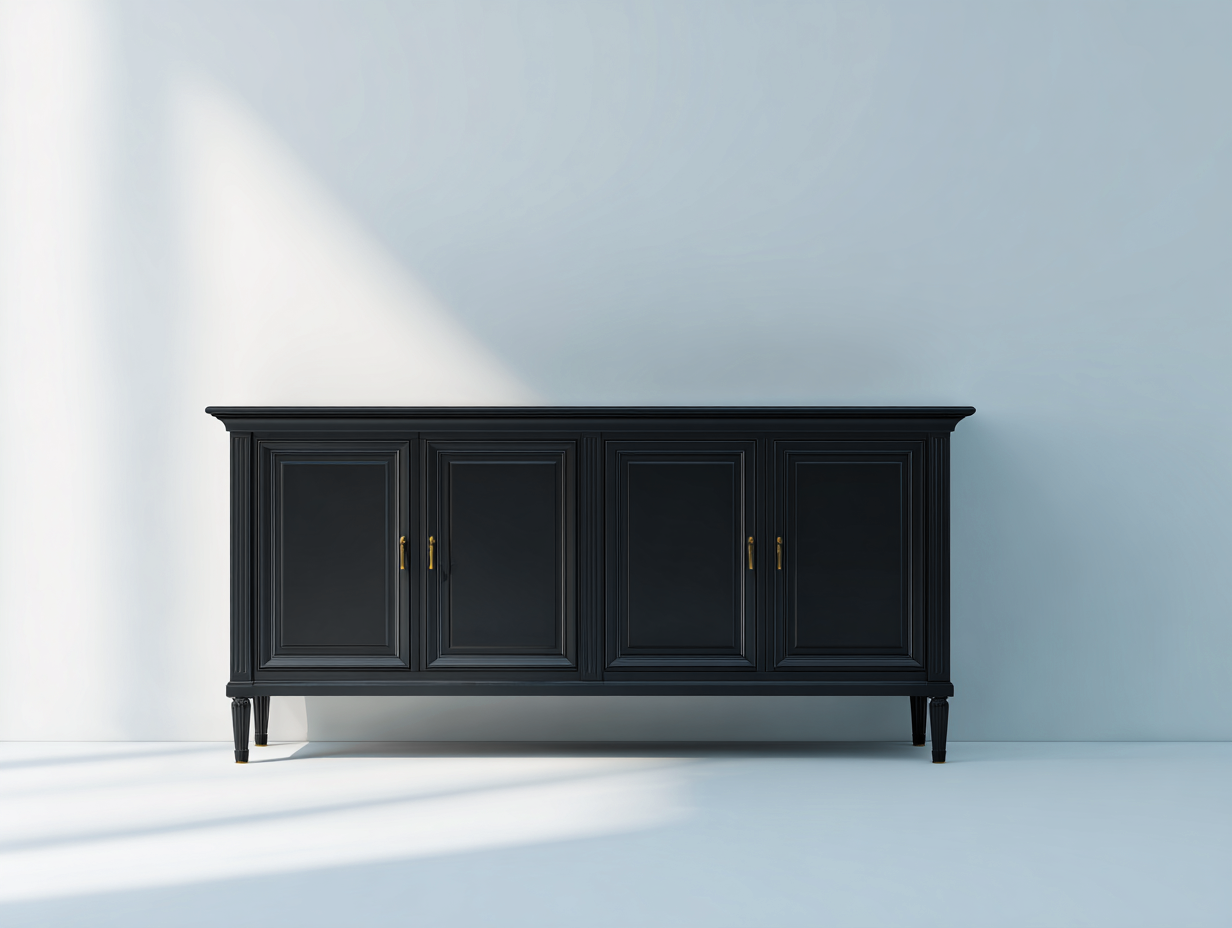 Mueble recibidor de madera con 4 puertas 190x42x80 cm - Negro - Estilo clásico elegante-Craftgethub