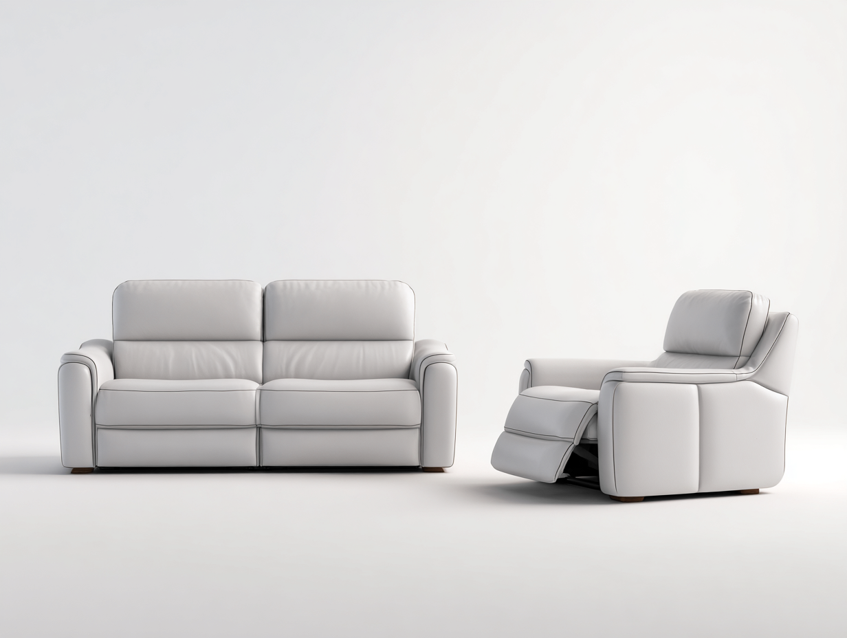 Conjunto de sofás reclinables cuero sintético 190x95x100 cm y 95x95x100 cm - blanco - diseño moderno confortable-Craftgethub