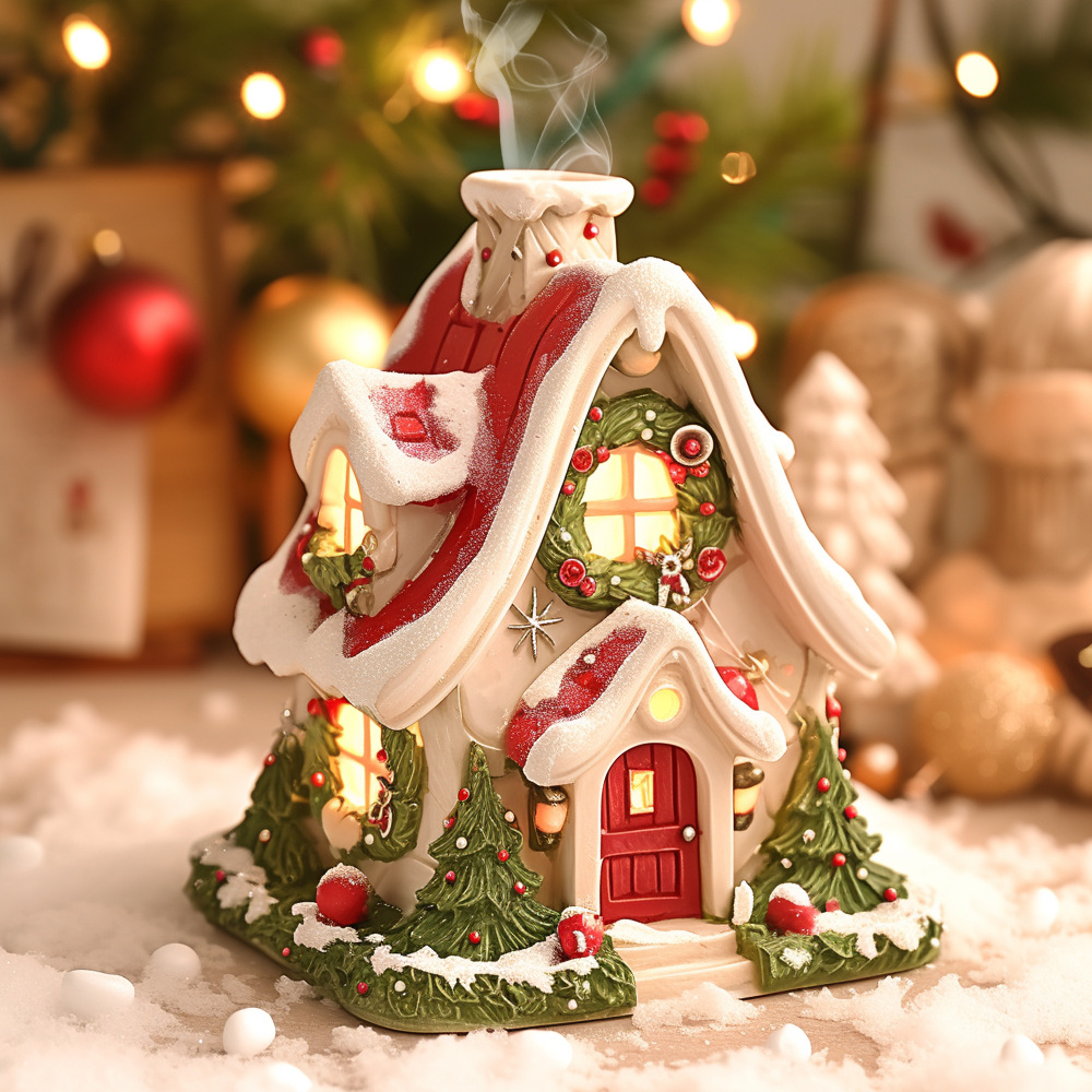 Christmases Cabin Incense Burner, Christmas Village House Incenses Burner, Village Chimney Incense Cone Holder, Log Cabin Incenses Burner for Christmas Holiday Decor Home Indoor Chimney (House)