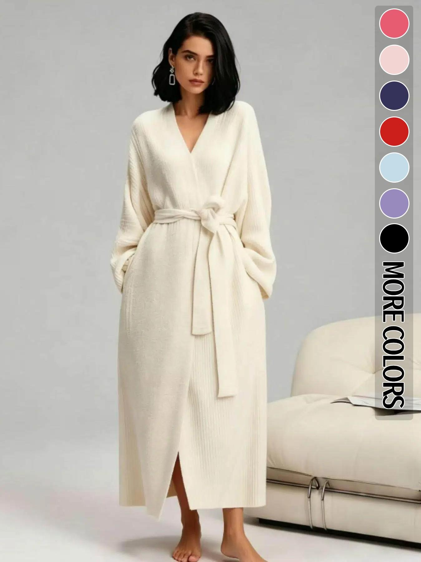 [COZY Soft Plush Feel] Women's Casual Double-Sided Fleece Robe｜Thickened Long Plush Loungewear｜Warm Flannel Pajamas for Fall & Winter｜Soft, Cozy, and Wearable Indoors & Outdoors