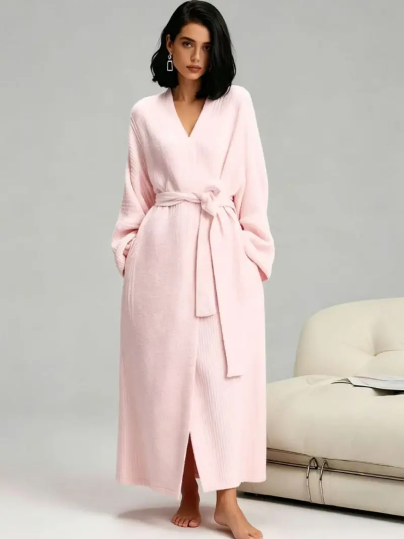 [COZY Soft Plush Feel] Women's Casual Double-Sided Fleece Robe｜Thickened Long Plush Loungewear｜Warm Flannel Pajamas for Fall & Winter｜Soft, Cozy, and Wearable Indoors & Outdoors