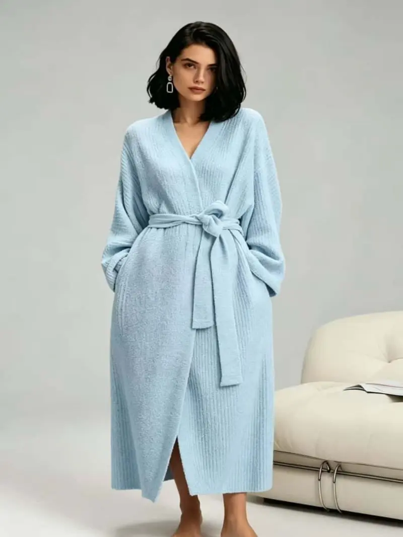 [COZY Soft Plush Feel] Women's Casual Double-Sided Fleece Robe｜Thickened Long Plush Loungewear｜Warm Flannel Pajamas for Fall & Winter｜Soft, Cozy, and Wearable Indoors & Outdoors