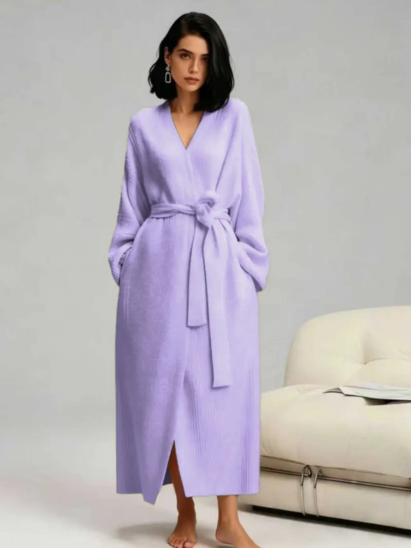 [COZY Soft Plush Feel] Women's Casual Double-Sided Fleece Robe｜Thickened Long Plush Loungewear｜Warm Flannel Pajamas for Fall & Winter｜Soft, Cozy, and Wearable Indoors & Outdoors