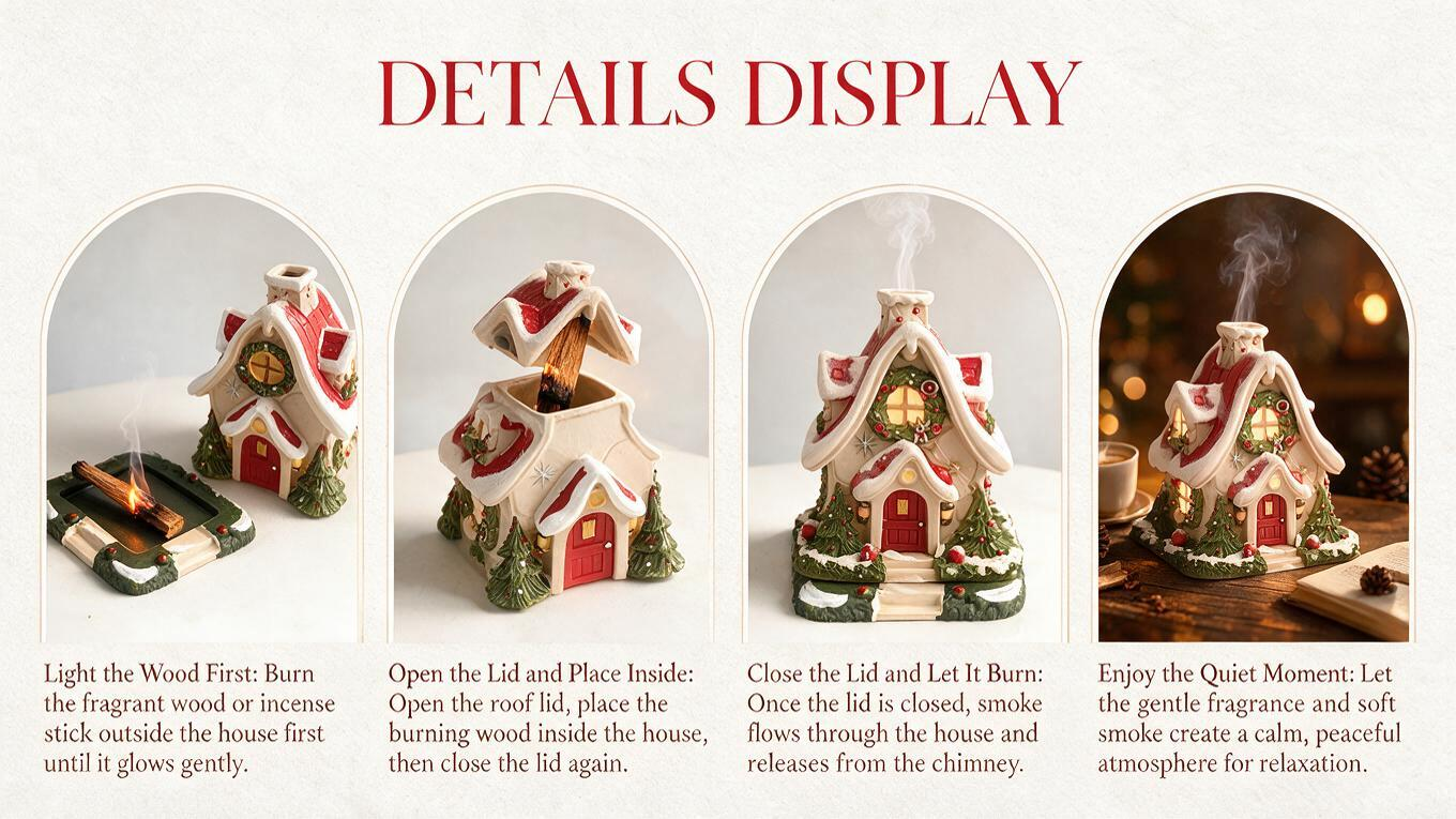 Christmases Cabin Incense Burner, Christmas Village House Incenses Burner, Village Chimney Incense Cone Holder, Log Cabin Incenses Burner for Christmas Holiday Decor Home Indoor Chimney (House)
