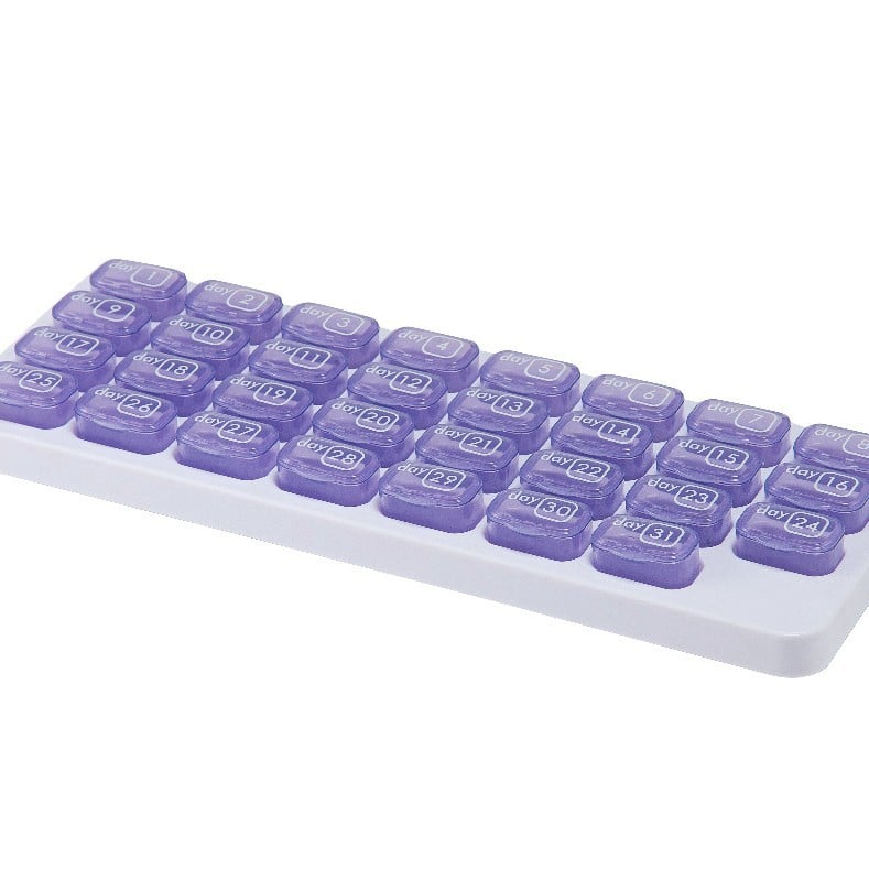 💊Monthly Pill Organizer with Lid - Arthritis-Friendly Easy-Open Lids 31 Removable Daily Pill Pods Date Reminder & Travel Case for Vitamins & Medications