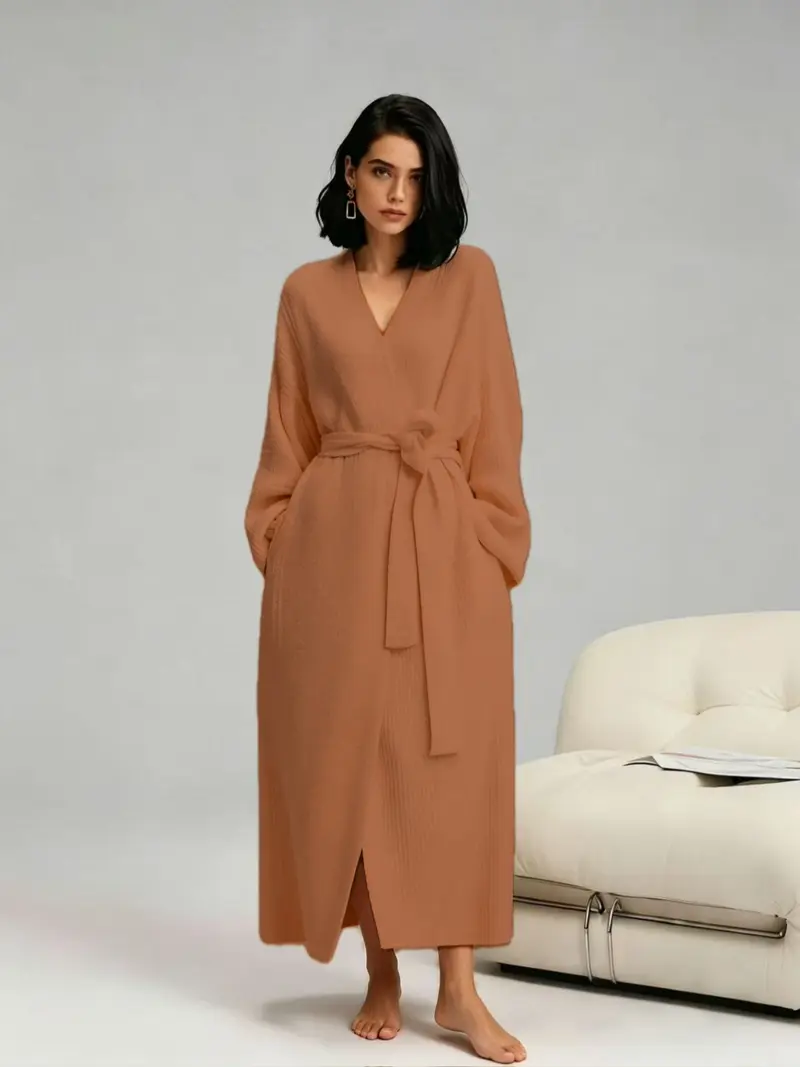 [COZY Soft Plush Feel] Women's Casual Double-Sided Fleece Robe｜Thickened Long Plush Loungewear｜Warm Flannel Pajamas for Fall & Winter｜Soft, Cozy, and Wearable Indoors & Outdoors