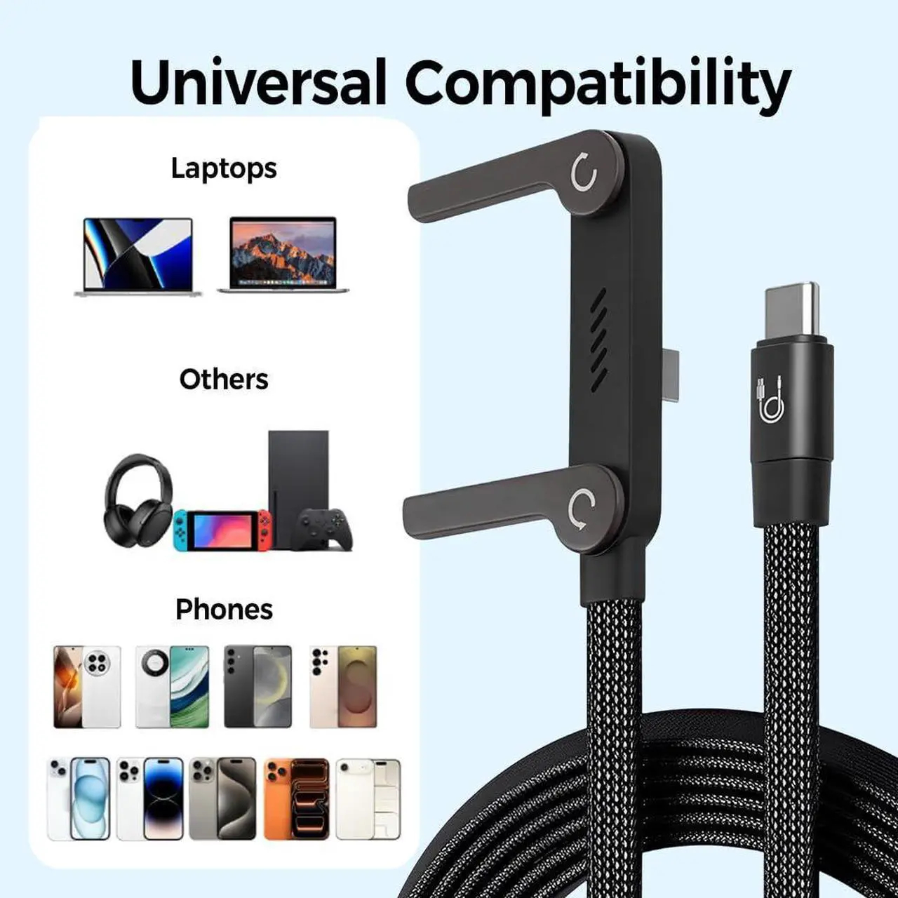 📱 240W Braided Fast Charging Cable with Built-in Phone Stand - 2026 New Foldable Durable USB-C Cable - Type-C (2-pack)