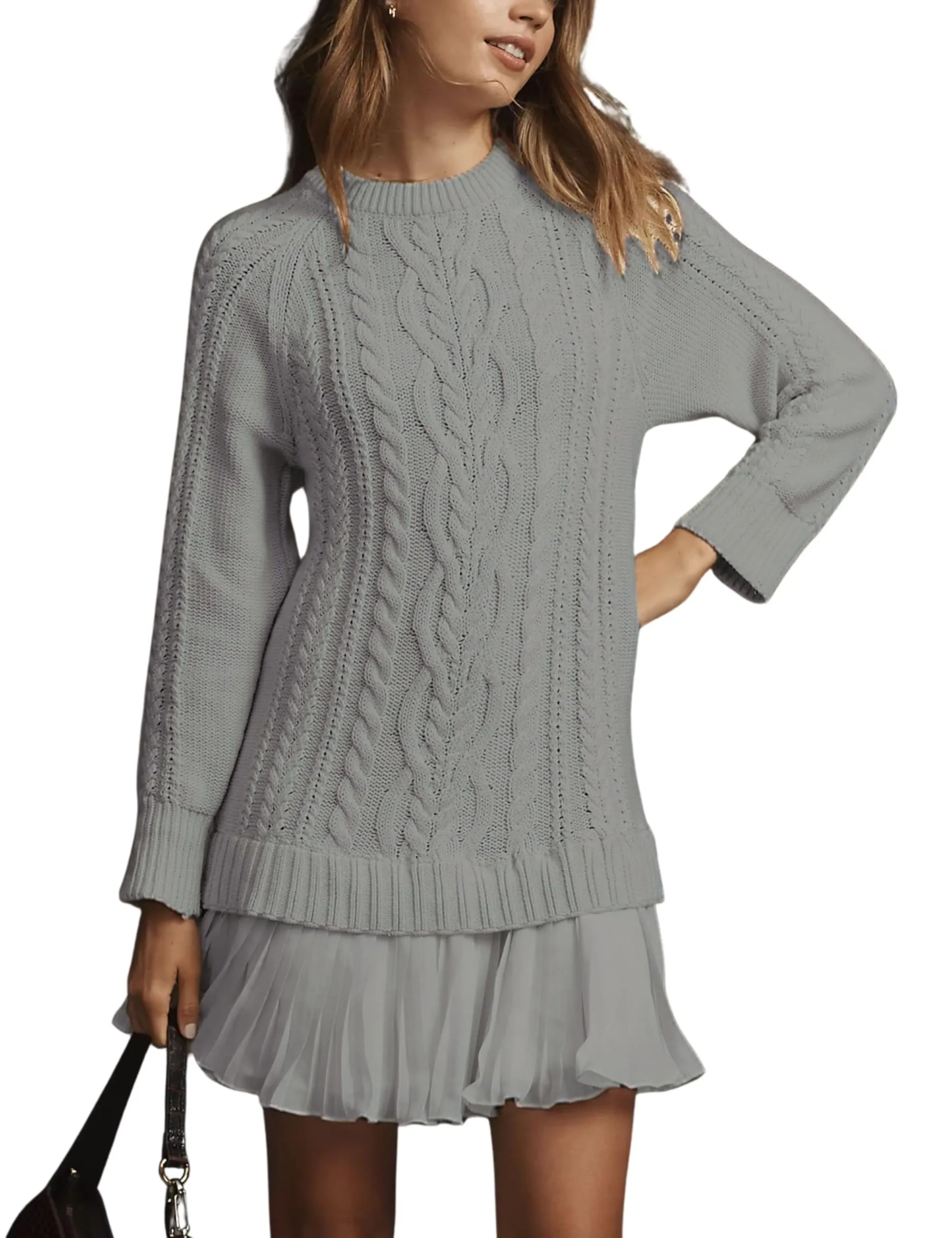 🔥 2025 Hot Sale 🔥🎁🧥Women's Round Neck Cable Knit Sweater Mini Skirt