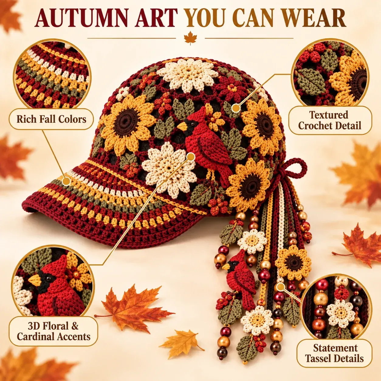  49% OFF 🍂 Women’s Handcrafted Crochet Autumn Bloom Cap | 6 Designs
