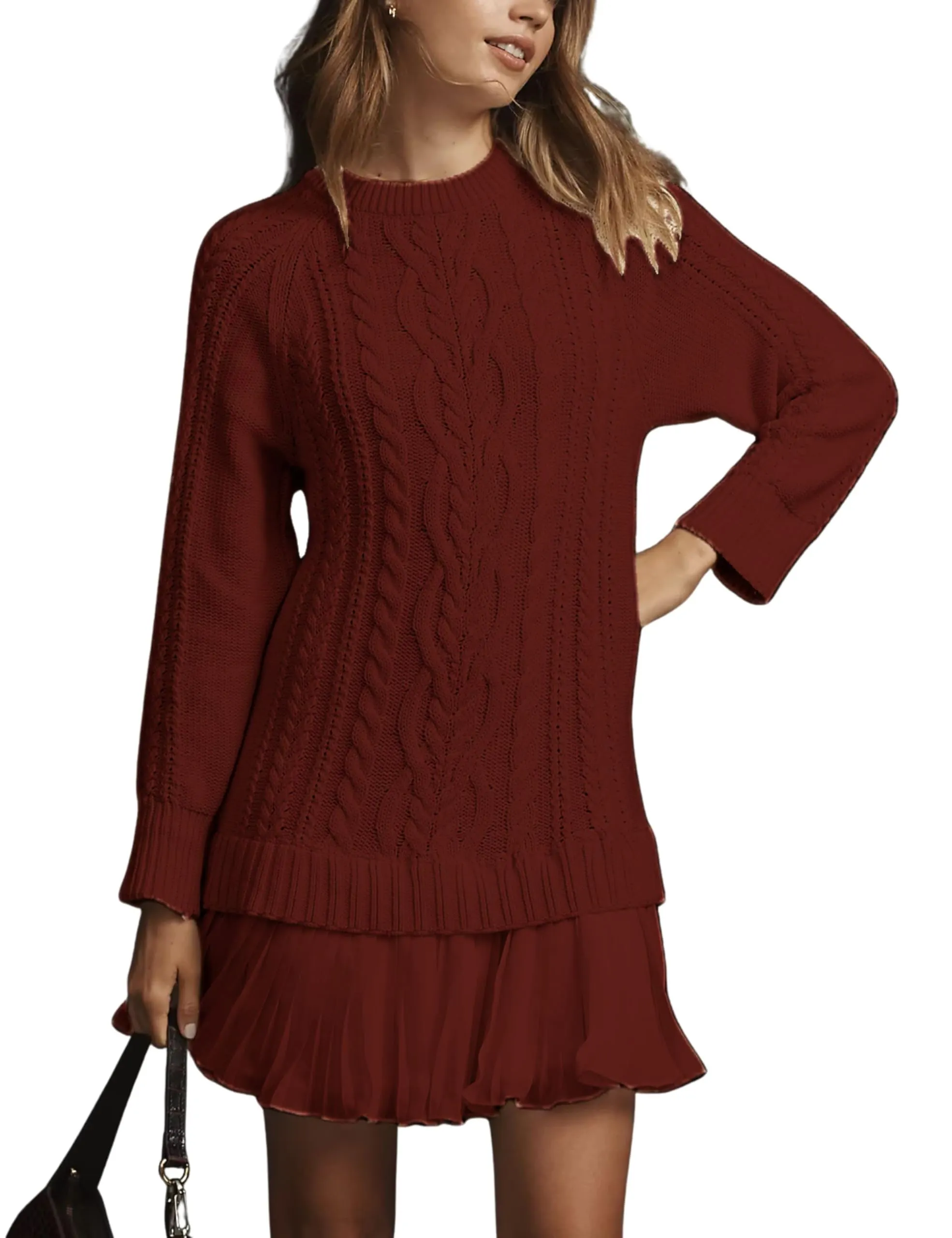 🔥 2025 Hot Sale 🔥🎁🧥Women's Round Neck Cable Knit Sweater Mini Skirt