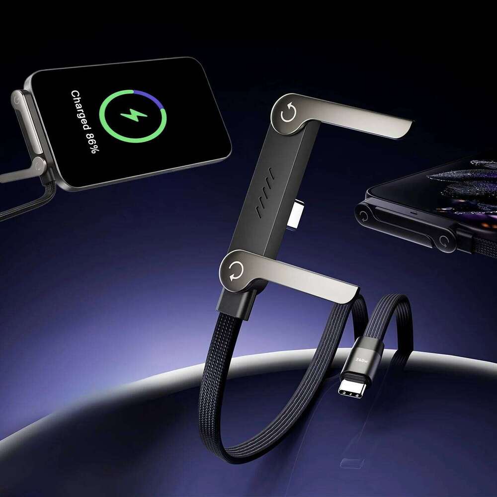 📱 240W Braided Fast Charging Cable with Built-in Phone Stand - 2026 New Foldable Durable USB-C Cable - Type-C (2-pack)
