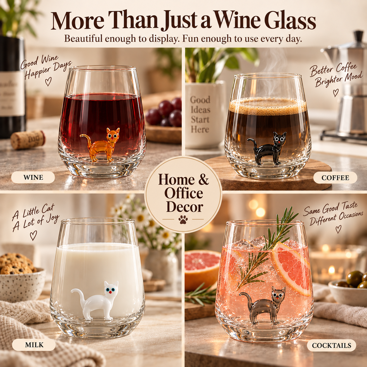 Handmade Murano Glass Cat Wine Glass Main Feature