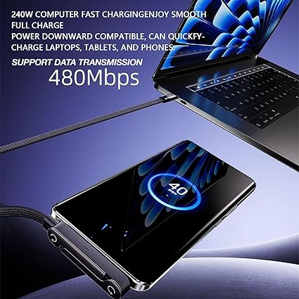 📱 240W Braided Fast Charging Cable with Built-in Phone Stand - 2026 New Foldable Durable USB-C Cable - Type-C (2-pack)