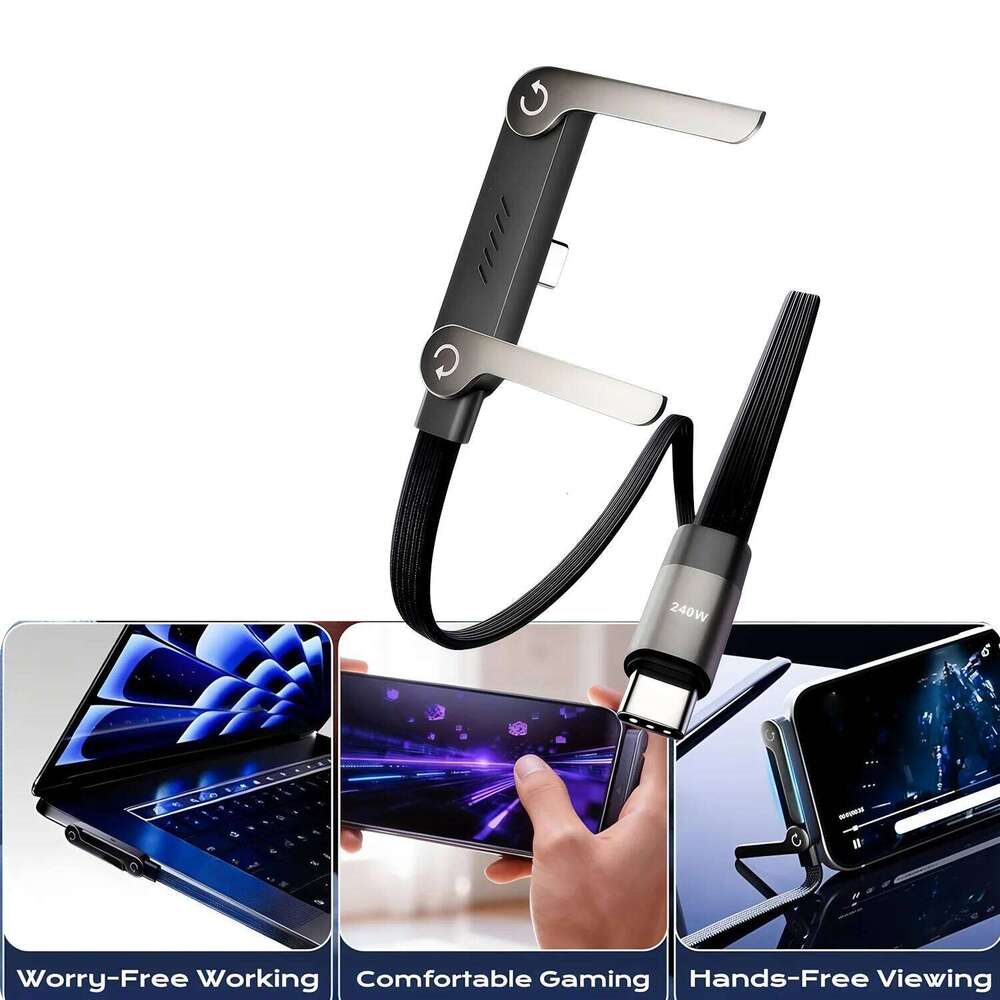 📱 240W Braided Fast Charging Cable with Built-in Phone Stand - 2026 New Foldable Durable USB-C Cable - Type-C (2-pack)