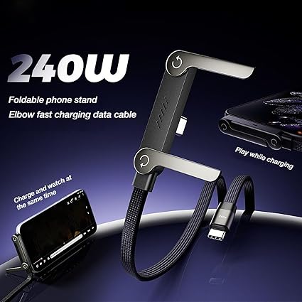 📱 240W Braided Fast Charging Cable with Built-in Phone Stand - 2026 New Foldable Durable USB-C Cable - Type-C (2-pack)