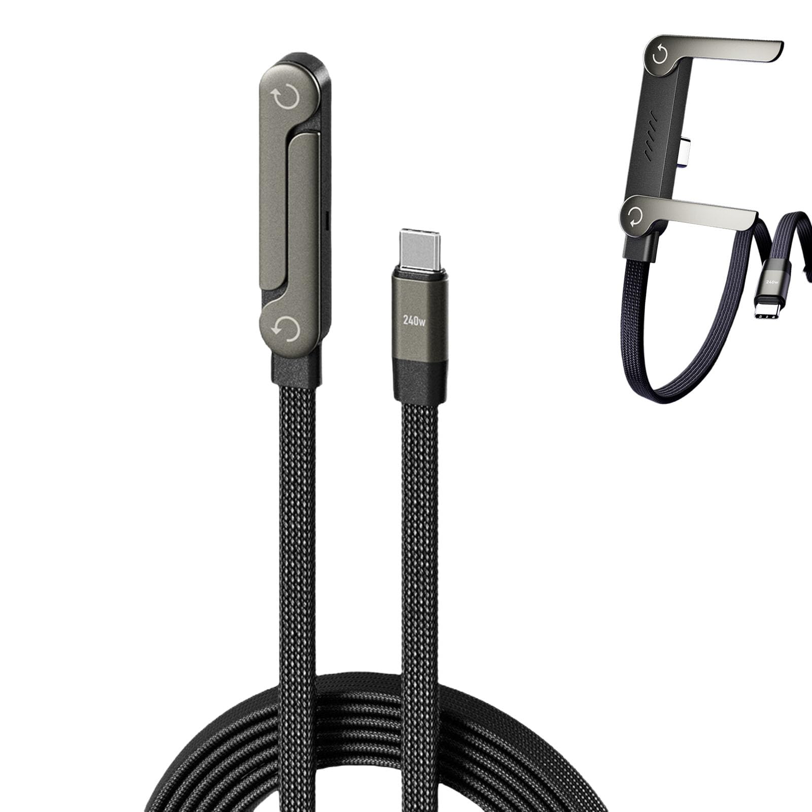 📱 240W Braided Fast Charging Cable with Built-in Phone Stand - 2026 New Foldable Durable USB-C Cable - Type-C (2-pack)