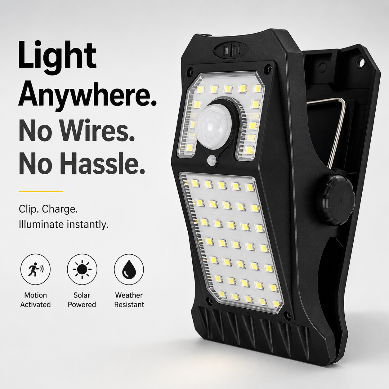 Outdoor solar garden lights and motion-activated lights