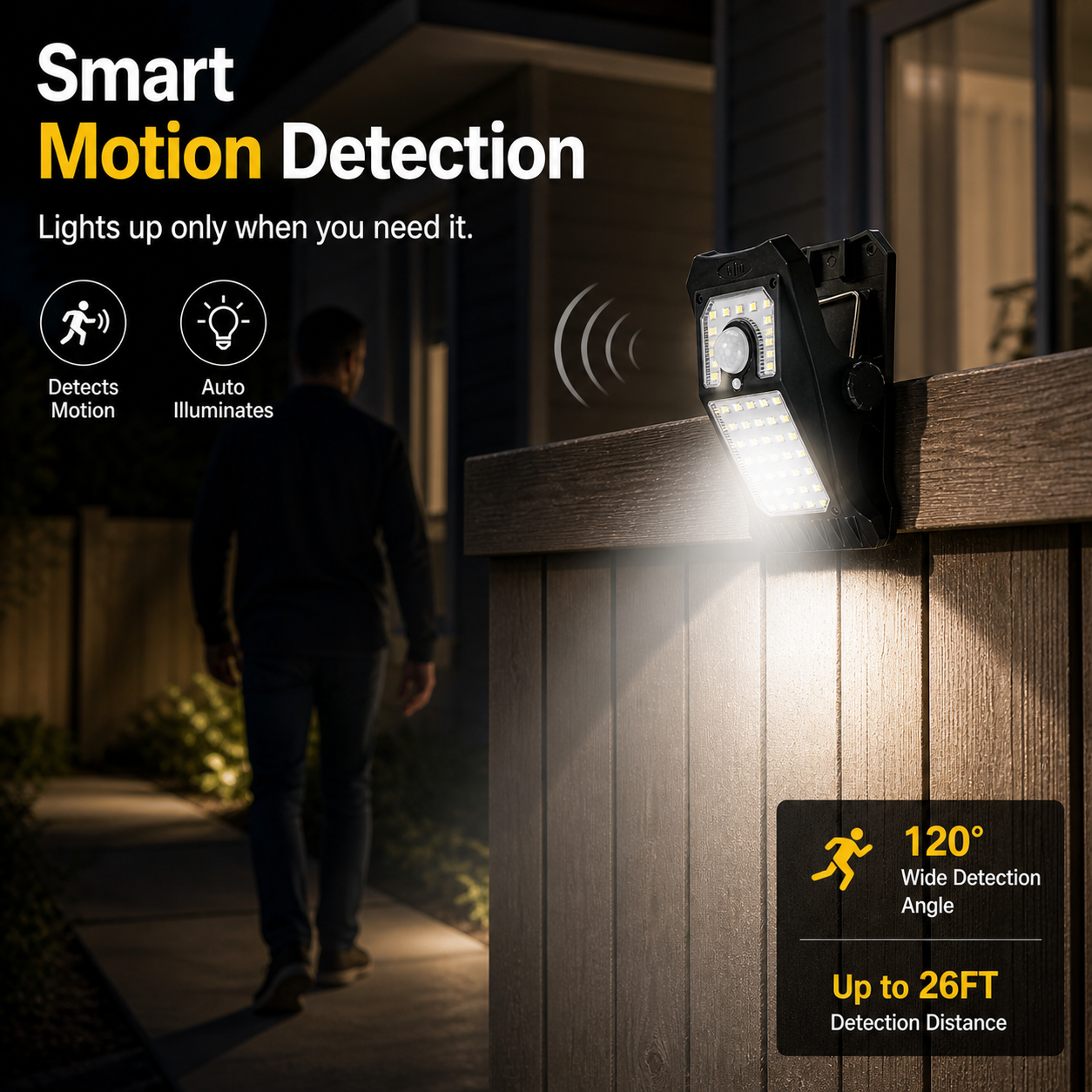 Outdoor solar garden lights and motion-activated lights