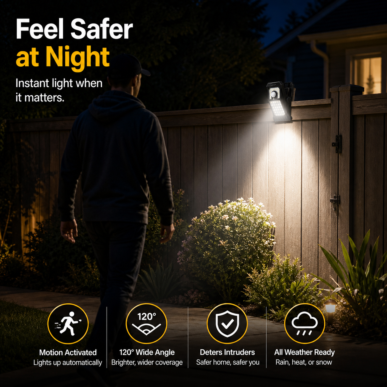 Outdoor solar garden lights and motion-activated lights