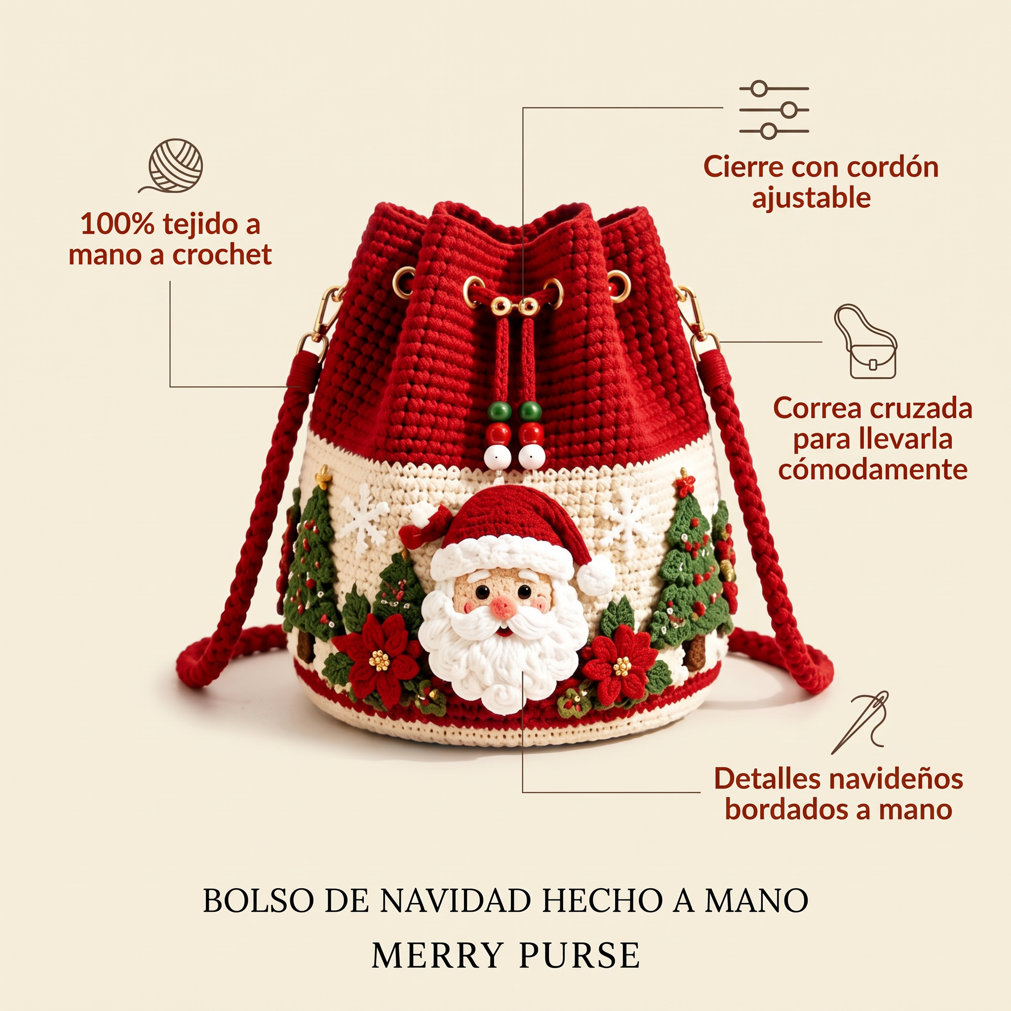 Bolsa Navideña Tejida a Mano