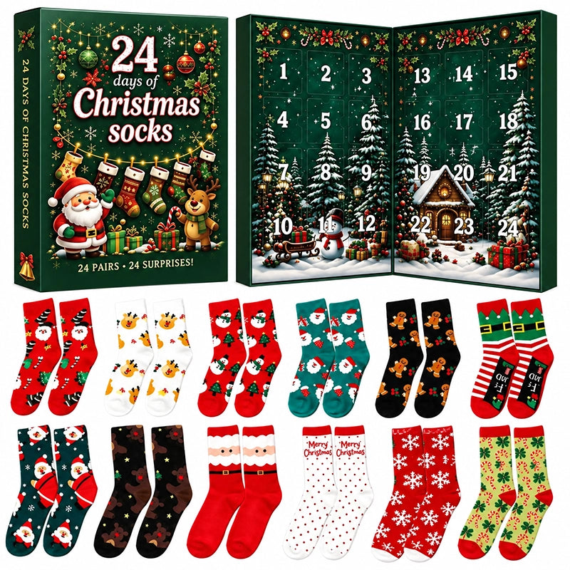 Green Christmas sock advent calendar with numbered doors