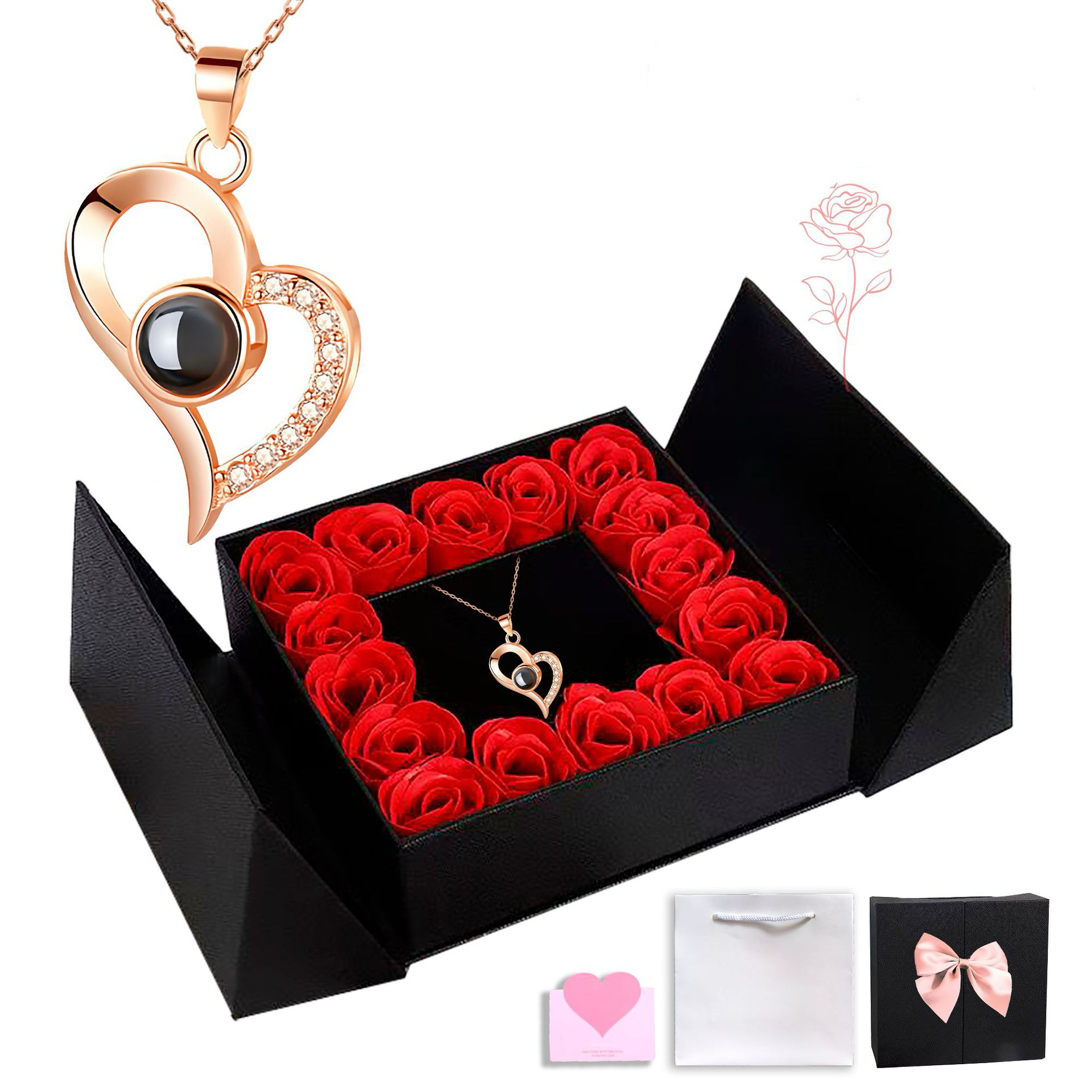 🌹Forever Rose Box & "I Love You" in 100 Languages Necklace The Ultimate Gift Set