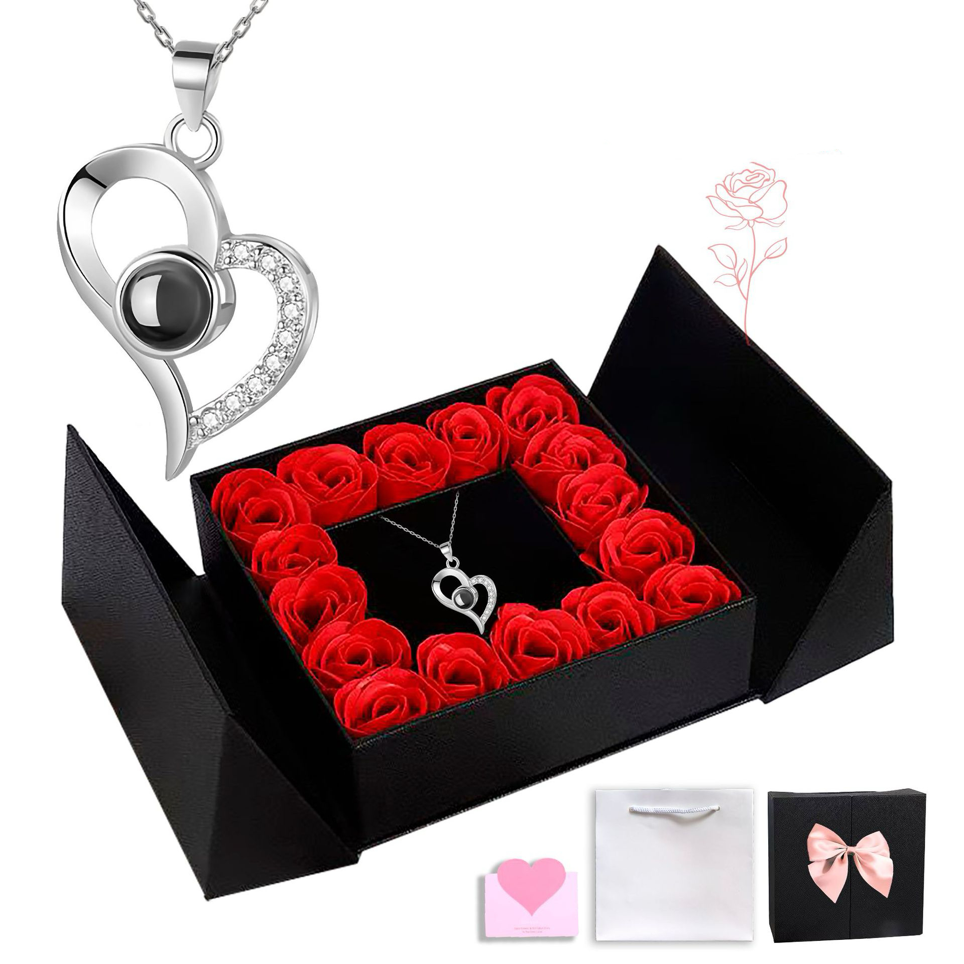 🌹Forever Rose Box & "I Love You" in 100 Languages Necklace The Ultimate Gift Set